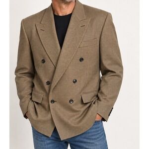 J Riggins Mens Vintage 90s Blazer Sz 46L Beige Black Houndstooth Double Breasted